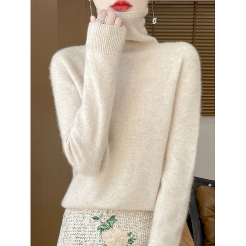 秋冬新款100%羊絨衫女堆堆領寬松休閒百搭針織高領毛衣打底衫上衣