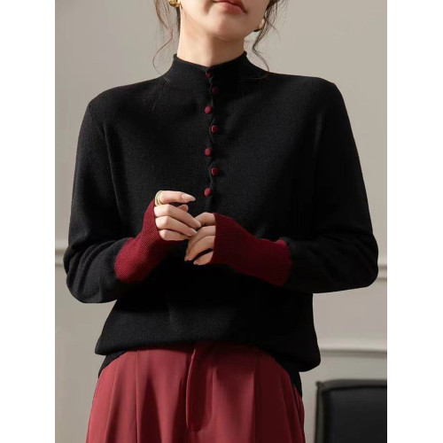 女士羊毛衫新款爆款本命年紅色毛衣女款秋冬酒紅針織衫上衣打底衫