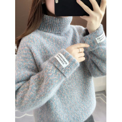 雪尼爾高領毛衣女秋冬季寬松高中初中學生大童女孩加絨加厚打底衫