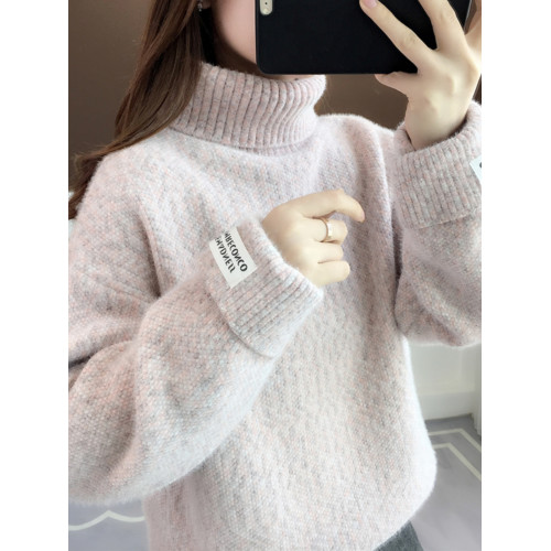 雪尼爾高領毛衣女秋冬季寬松高中初中學生大童女孩加絨加厚打底衫