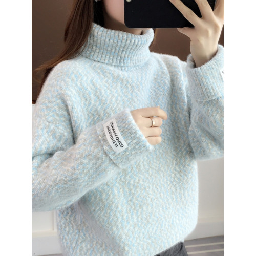 雪尼爾高領毛衣女秋冬季寬松高中初中學生大童女孩加絨加厚打底衫