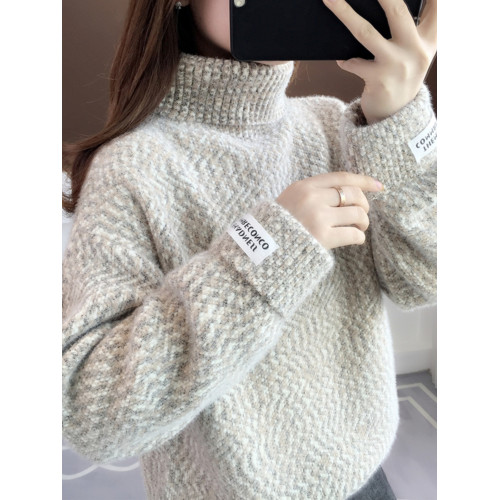 雪尼爾高領毛衣女秋冬季寬松高中初中學生大童女孩加絨加厚打底衫