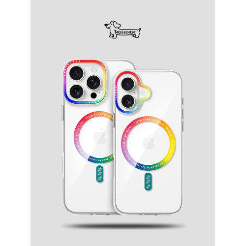 Tastecase彩虹透明磁吸手機殼適用蘋果iPhone16ProMax/15/14保護殼高級簡約原創彩色漸變防摔套磁吸手機支架