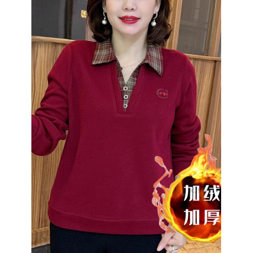 秋冬新款拼接假二件翻領長袖小衫2025洋氣媽媽裝T恤百搭顯瘦上衣 秋冬新款拼接假二件翻領長袖小衫2025洋氣媽媽裝T恤百搭顯瘦上衣