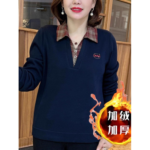 秋冬新款拼接假二件翻領長袖小衫2025洋氣媽媽裝T恤百搭顯瘦上衣 秋冬新款拼接假二件翻領長袖小衫2025洋氣媽媽裝T恤百搭顯瘦上衣