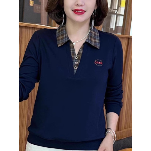 秋冬新款拼接假二件翻領長袖小衫2025洋氣媽媽裝T恤百搭顯瘦上衣 秋冬新款拼接假二件翻領長袖小衫2025洋氣媽媽裝T恤百搭顯瘦上衣