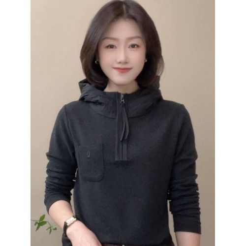 春季新款雙面絨保暖拼接連帽衛衣休閒百搭媽媽裝打底衫減齡上衣女 春季新款雙面絨保暖拼接連帽衛衣休閒百搭媽媽裝打底衫減齡上衣女