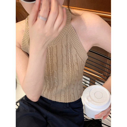 紅色針織背心女2025新款掛脖吊帶上衣高級感慵懶OL麻花無袖針織衫