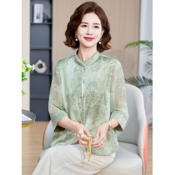 媽媽春夏新款七分袖國風打底衫中老年女休閒百搭減齡透氣中式小衫
