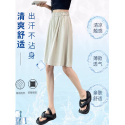 垂感冰絲五分褲女2025夏季薄款高腰寬松濶腿裙褲松緊腰休閒女短褲