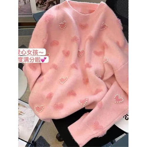 愛心毛衣女秋冬季加絨加厚高中初中學生15嵗13大童軟糯針織打底衫