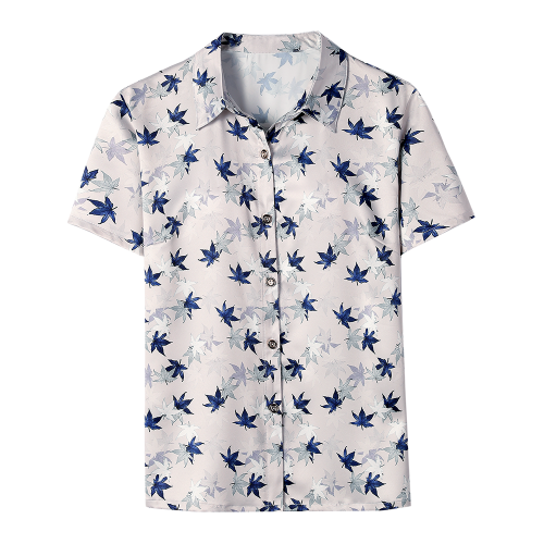 恒源祥中老年媽媽夏季薄款真絲短袖襯衣桑蠶絲嬭嬭碎花打底衫上衣