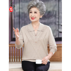 老年人秋裝女奶奶針織衫上衣長袖打底衫60-70嵗80老太太老人衣服