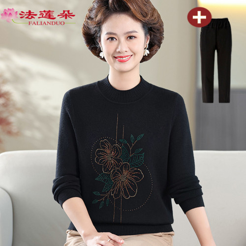中老年人女媽媽春秋裝半高領打底衫薄款毛衣老太太奶奶純色針織衫