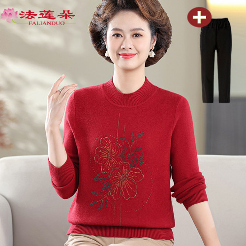 中老年人女媽媽春秋裝半高領打底衫薄款毛衣老太太奶奶純色針織衫