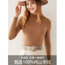 無縫一體100%純山羊絨衫女半高領打底衫秋冬季緊修身顯瘦套頭毛衣