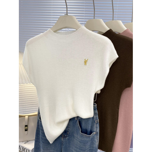 純色中領無袖針織衫女細羊毛修身彈力打底衫簡約純色西裝內搭新款