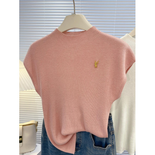 純色中領無袖針織衫女細羊毛修身彈力打底衫簡約純色西裝內搭新款