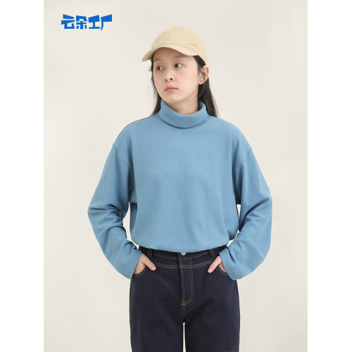 雲朵飛行員寬松高領打底衫女秋冬內搭上衣舒適柔軟翻領套頭衫