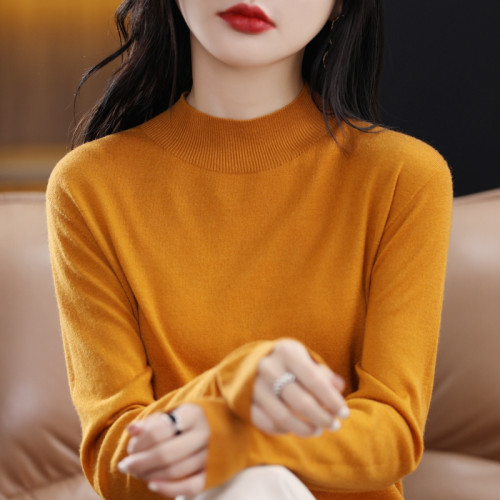 精紡純羊毛衫女洋氣半高領針織衫春秋新款薄毛衣長袖短款打底衫