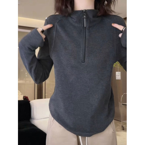 德絨立領半拉鍊衛衣女2025秋季新款加絨加厚打底衫上衣雅丹風穿搭