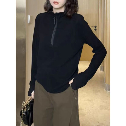 德絨立領半拉鍊衛衣女2025秋季新款加絨加厚打底衫上衣雅丹風穿搭