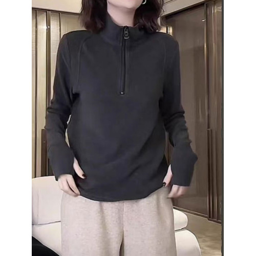 德絨立領半拉鍊衛衣女2025秋季新款加絨加厚打底衫上衣雅丹風穿搭