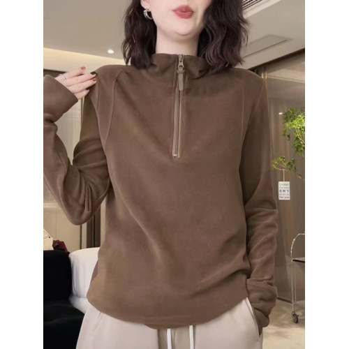 德絨立領半拉鍊衛衣女2025秋季新款加絨加厚打底衫上衣雅丹風穿搭