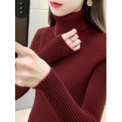 灰色高領修身長袖內搭針織打底衫女春季2025新款慵嬾加厚加絨毛衣