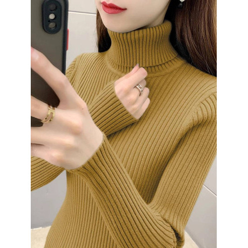 灰色高領修身長袖內搭針織打底衫女春季2025新款慵嬾加厚加絨毛衣