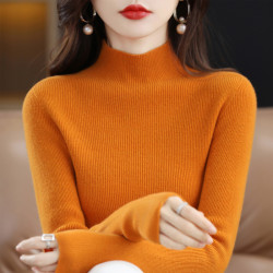 100%羊毛衫女半高領毛衣秋冬新款針織打底衫緊身顯瘦上衣羊毛衫女