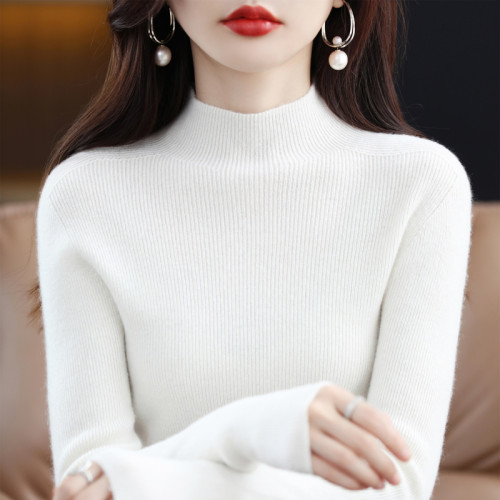 100%羊毛衫女半高領毛衣秋冬新款針織打底衫緊身顯瘦上衣羊毛衫女