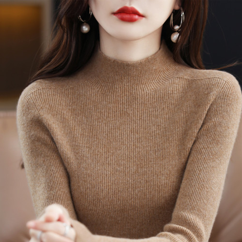 100%羊毛衫女半高領毛衣秋冬新款針織打底衫緊身顯瘦上衣羊毛衫女