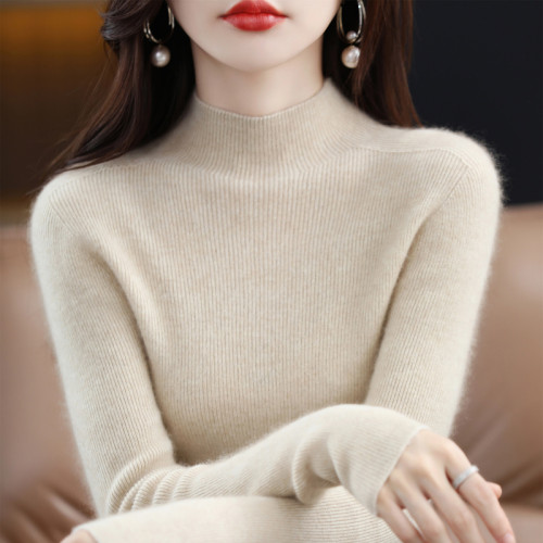 100%羊毛衫女半高領毛衣秋冬新款針織打底衫緊身顯瘦上衣羊毛衫女