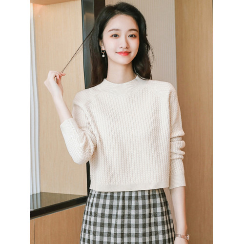 半高領短款毛衣女加厚秋冬新款女裝寬松小個子高腰中領針織打底衫