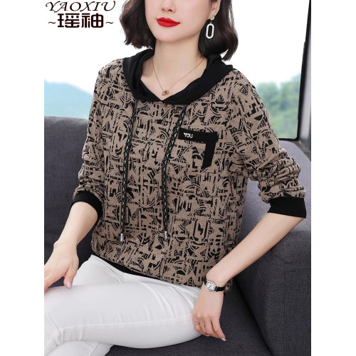連帽長袖衛衣女2025春秋新款大碼女裝中年媽媽時尚寬松打底衫上衣