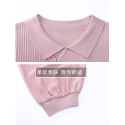 媽媽款洋氣翻領上衣服中年婦女秋裝打底衫中老年人夏裝七分袖套裝