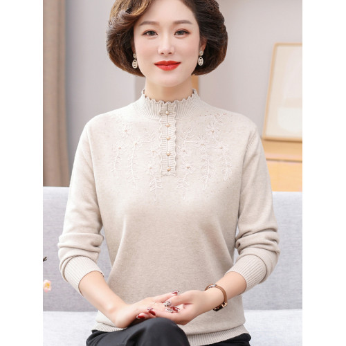 中年媽媽秋裝洋氣高領上衣40嵗50毛衣中老年女秋冬時尚毛衣打底衫