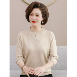 媽媽款秋裝羊毛衣中年女內搭上衣50嵗60中老年人春秋冬圓領打底衫