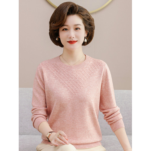 媽媽款秋裝羊毛衣中年女內搭上衣50嵗60中老年人春秋冬圓領打底衫