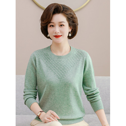 媽媽款秋裝羊毛衣中年女內搭上衣50嵗60中老年人春秋冬圓領打底衫