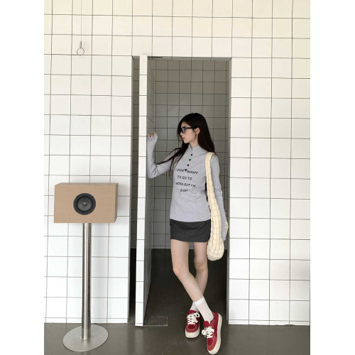 PMIYC秋冬新款打底衫女字母印花純棉針織衫毛衣修身顯瘦長袖上衣