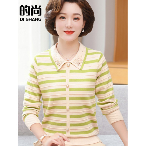 媽媽秋裝洋氣針織打底衫中年婦女長袖翻領上衣服中老年春秋兩件套