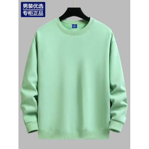 重磅純白色圓領衛衣男春秋冬青年寬松加絨套頭長袖打底衫班服外套