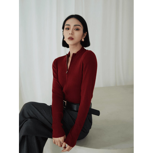 簡約高級 復古拉鍊針織衫女