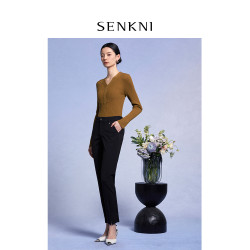 SENKNI聖可尼V領綿羊毛針織衫春秋裝新款美拉德上衣女打底衫外穿