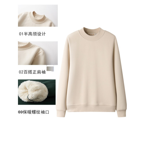 春秋羊羔絨半高領衛衣女圓領正肩加絨2025新款秋冬外套爆款打底衫