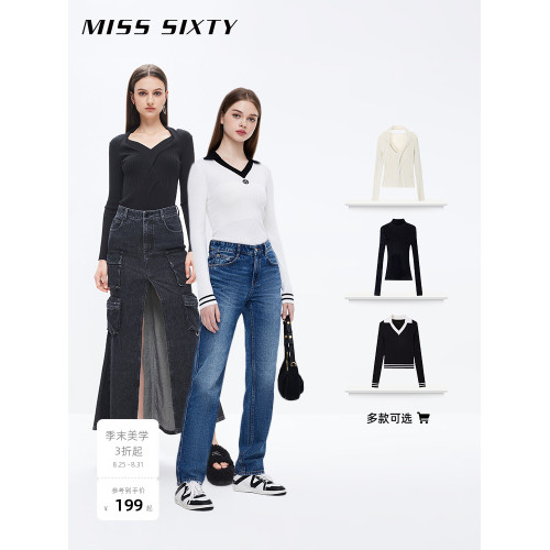 Miss Sixty針織衫女氣質V領修身純色掛脖上衣顯瘦性感辣妹打底衫