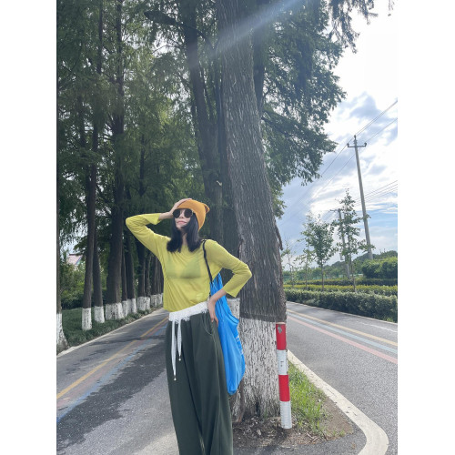 古祖祖 原創細軟羊毛果綠色針織打底衫多巴胺秋季曡穿上衣女