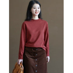 三五年Y480森系純棉線針織打底衫春秋純色圓領長袖打底套頭女上衣